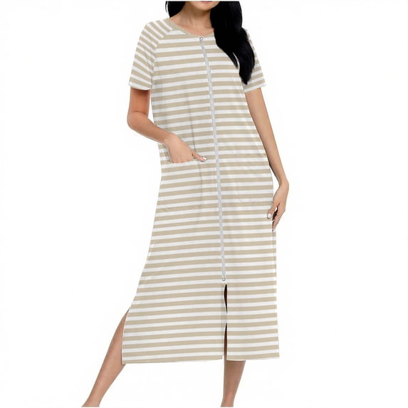 puntoco-women-robes-zipper-front-short-sleeve-full-length-housecoat