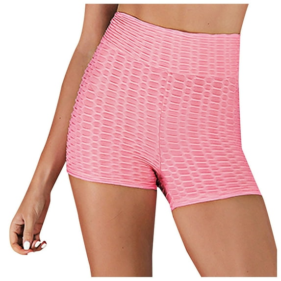 Puntoco Women'S Clearance Yoga Pants High Waist Hip Stretch Running Fitness Yoga Pants Wrinkled Biker Shorts Hot Pink