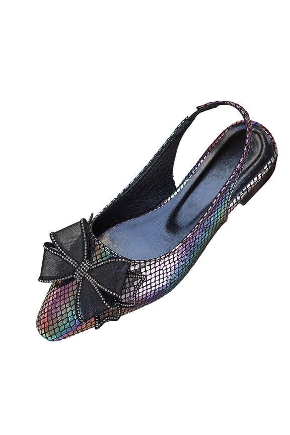 Women'S Closed Toe Rhinstone Wedding Low Heel Slingback Clear Kitten Heels,Adjustable Strap Pointed Toe Bow Pumps High Heeled Prom Dress Shoes Black 5.5(36)