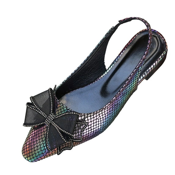 Puntoco Women'S Closed Toe Rhinstone Wedding Low Heel Slingback Clear Kitten Heels,Adjustable Strap Pointed Toe Bow Pumps High Heeled Prom Dress Shoes Black 5.5(36)
