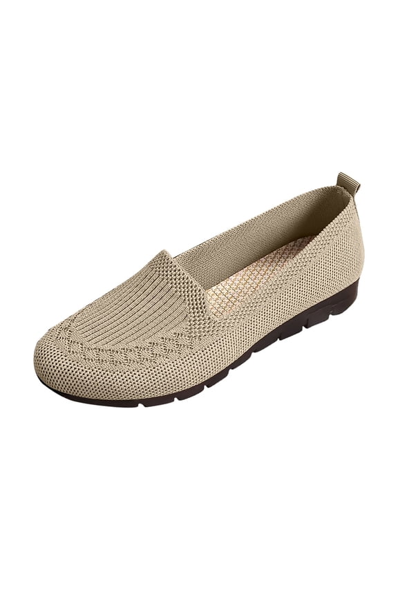 Women'S Knitted Flat Shoes Lightweight Comfortable Loafers Women Footwear Slip On Casual Breathable Mesh Walking Shoes Female Round Toe Khaki 7(39)