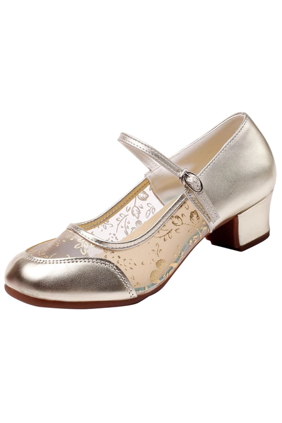 Women'S Latin Dance Shoes Low Heels Ballroom Dance Shoes Ballet Flat Mary Jane Shoes Gold 5.5(36)