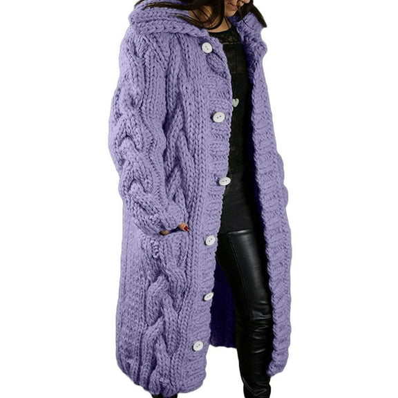 Puntoco Women'S Outerwear Clearance,Womens Long Sleeve Cable Knit Long Cardigan Open Front Button Sweater Outerwear Purple 12(Xl)