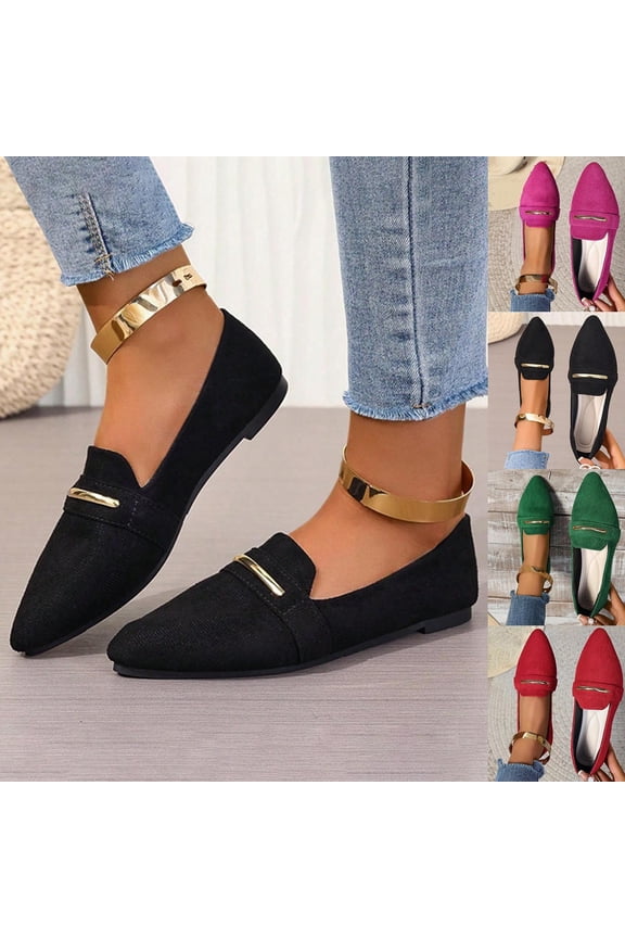 Women'S Pointy Toe Loafer Flat Comfortable Faux Suede Work Shoes,Penny Loafer Slip On Ballet Flat Red 9.5(43)