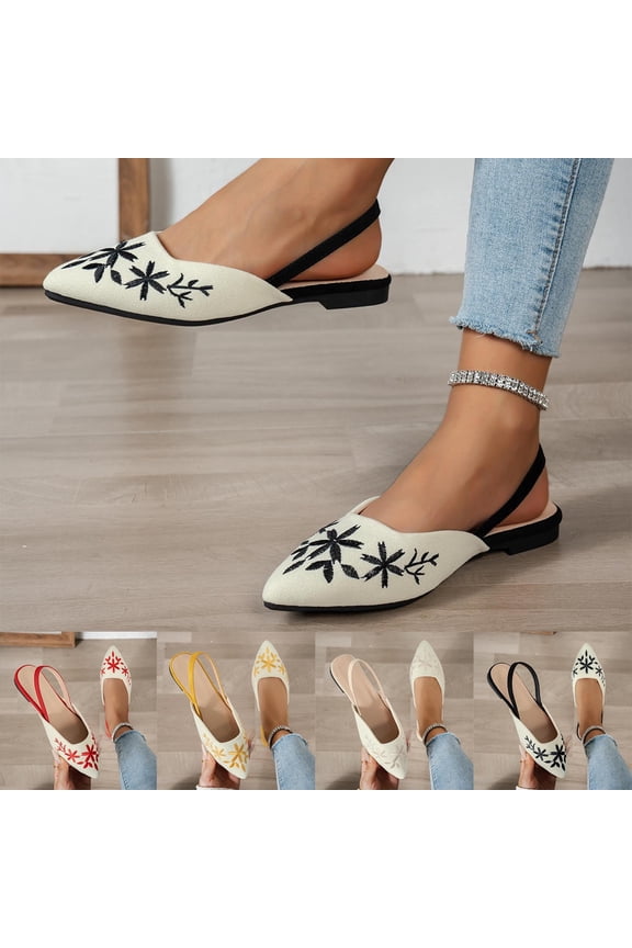 Women‘S Printing Pointed Toe Slingback Flats Shoes for Work office Casual Dress Yellow 9.5(43)