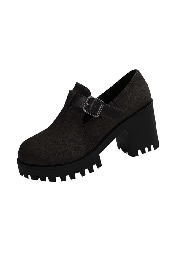 Women'S Retro Square Toe Chunky High Heel Loafers Vintage Carving Comfortable Slip On Platform Block High Heel Pumps Dress Shoes for Uniform Goth Y2K Black 7(38)