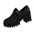 thumbnail image 1 of Puntoco Women'S Retro Square Toe Chunky High Heel Loafers Vintage Carving Comfortable Slip On Platform Block High Heel Pumps Dress Shoes for Uniform Goth Y2K Black 6(36), 1 of 7
