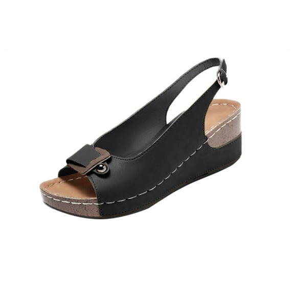 Puntoco Women'S Shoes Clearance,Summer Women Wear Open Toe Fish Mouth Slope Heel Breathable Single Shoe Black