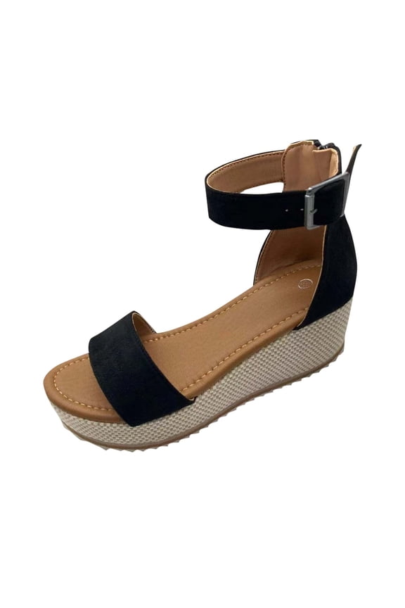 Women'S Wedge Platform Espadrille Open Toe Lace-Up Sandals, Cross Strap Wedge Sandals Summer Espadrilles Ankle Strap Buckle Platform Sandals Black 8.5(41)