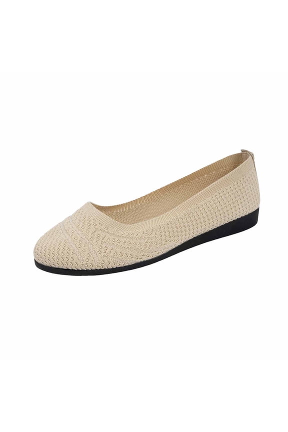 Women'S Wide Width Flats Ballet Flats Round Toe Knit Flat Shoes with Arch Support Wide Toe Box Loafers Shoes for Women Beige 9.5(43)