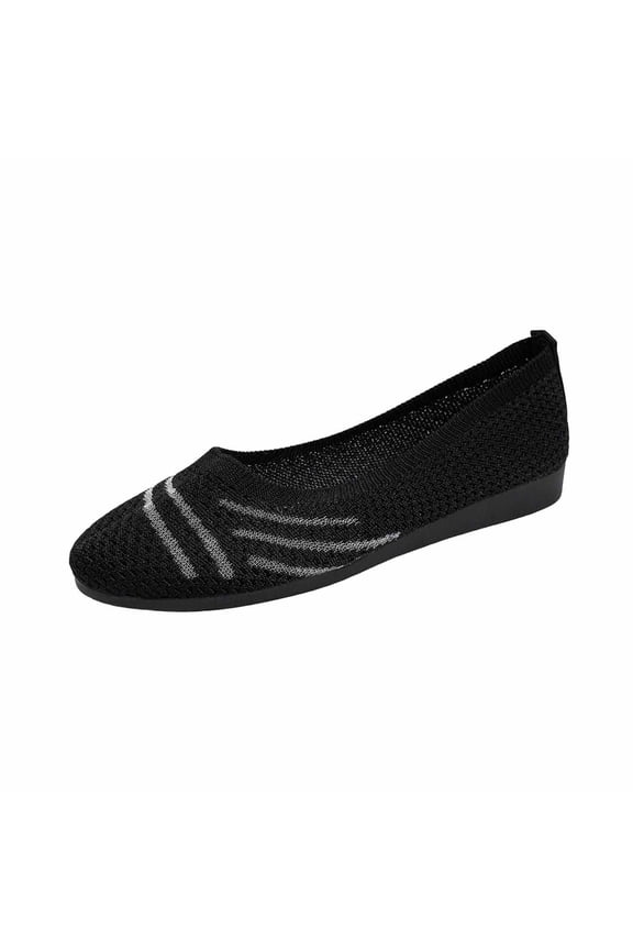 Women'S Wide Width Flats Ballet Flats Round Toe Knit Flat Shoes with Arch Support Wide Toe Box Loafers Shoes for Women Black 6(37)