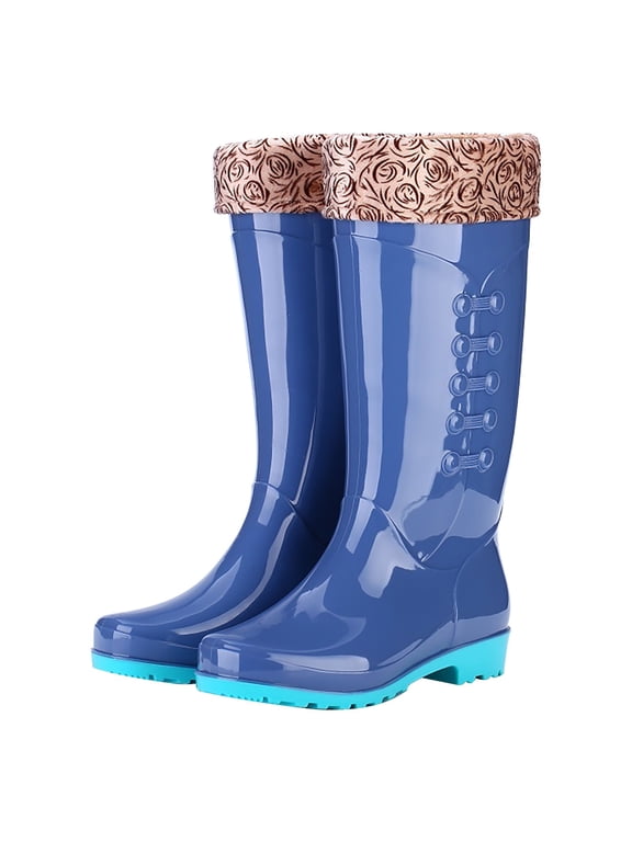 Women'S Winter Boots Clearance,Adult High-Top Non-Slip and Waterproof Rain Boots with Velvet and Wear-Resistant Dark Blue