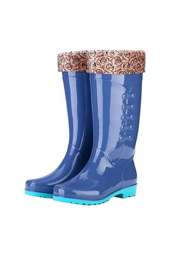 Women'S Winter Boots Clearance,Adult High-Top Non-Slip and Waterproof Rain Boots with Velvet and Wear-Resistant Dark Blue