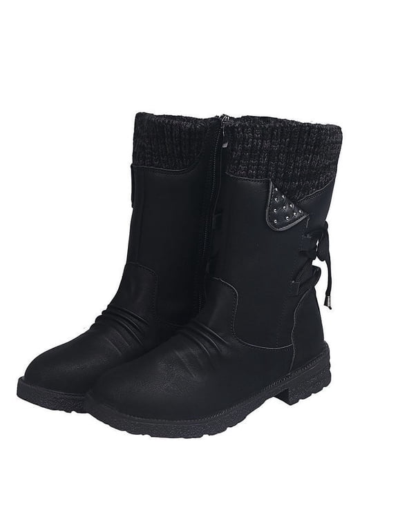 Women'S Winter Boots Clearance,Autumn and Winter Woolen Yarn Snow Boots Back Strap Plus Size Boots Women Black
