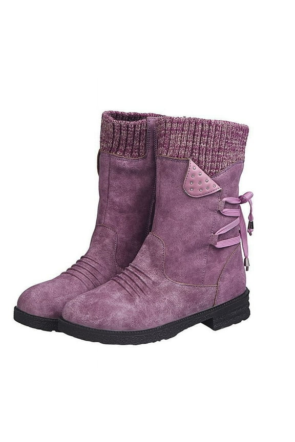 Women'S Winter Boots Clearance,Autumn and Winter Woolen Yarn Snow Boots Back Strap Plus Size Boots Women Purple