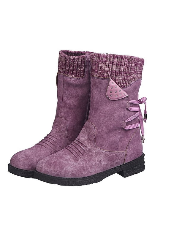 Women'S Winter Boots Clearance,Autumn and Winter Woolen Yarn Snow Boots Back Strap Plus Size Boots Women Purple