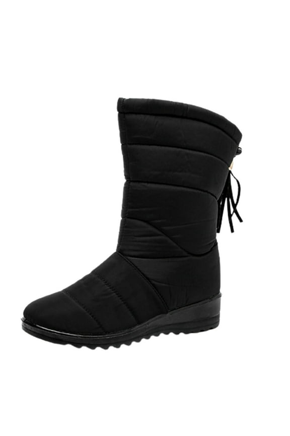Women'S Winter Boots Clearance,Ladies Winter High Tube Fringed Warm Waterproof Cloth Snow Boots Lazy Shoes Black
