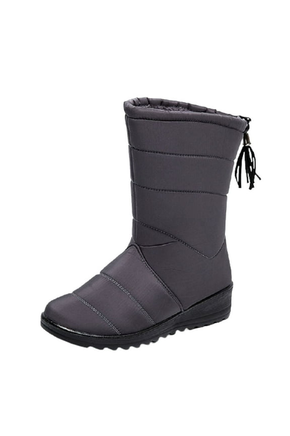 Women'S Winter Boots Clearance,Ladies Winter High Tube Fringed Warm Waterproof Cloth Snow Boots Lazy Shoes Gray