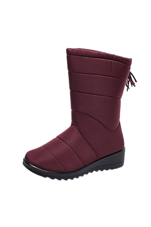 Women'S Winter Boots Clearance,Ladies Winter High Tube Fringed Warm Waterproof Cloth Snow Boots Lazy Shoes Red