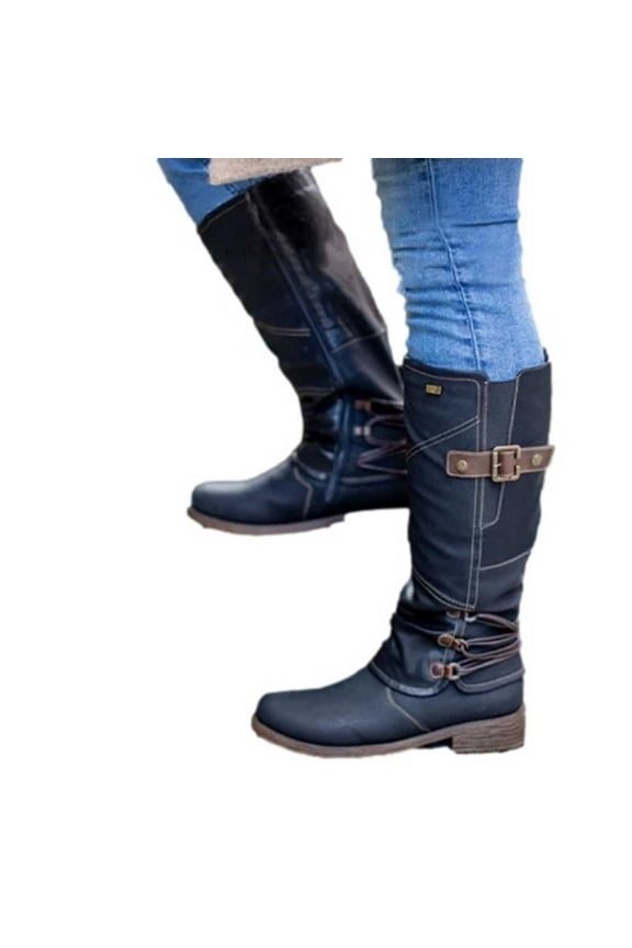 Women'S Winter Boots Clearance,Large Size Boots Women Autumn Long Tube Zipper Low Heeled Shoes Boots Pointed Boots Knight Boots Black