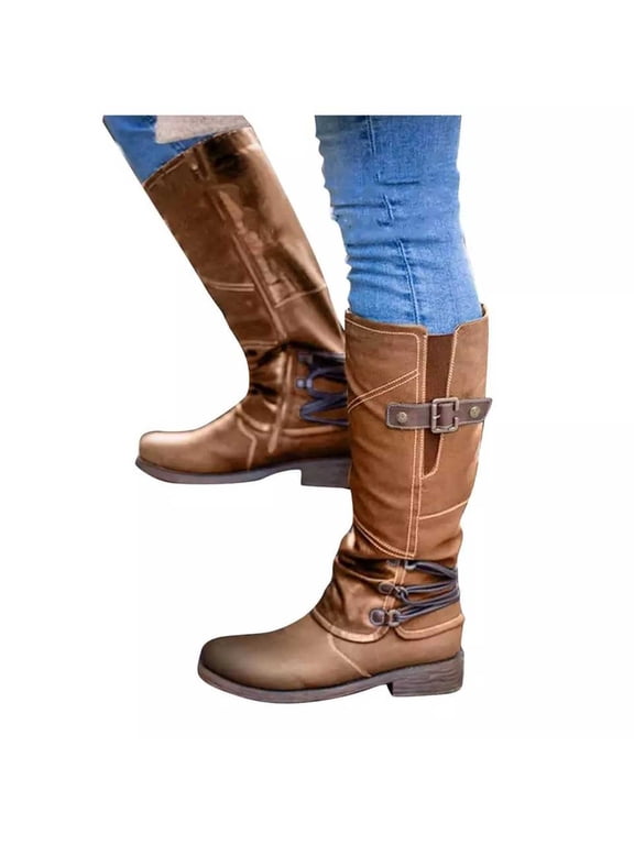 Women'S Winter Boots Clearance,Large Size Boots Women Autumn Long Tube Zipper Low Heeled Shoes Boots Pointed Boots Knight Boots Brown
