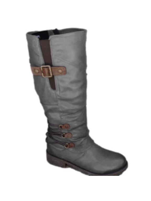 Women'S Winter Boots Clearance,Large Size Boots Women Autumn Long Tube Zipper Low Heeled Shoes Boots Pointed Boots Knight Boots Gray