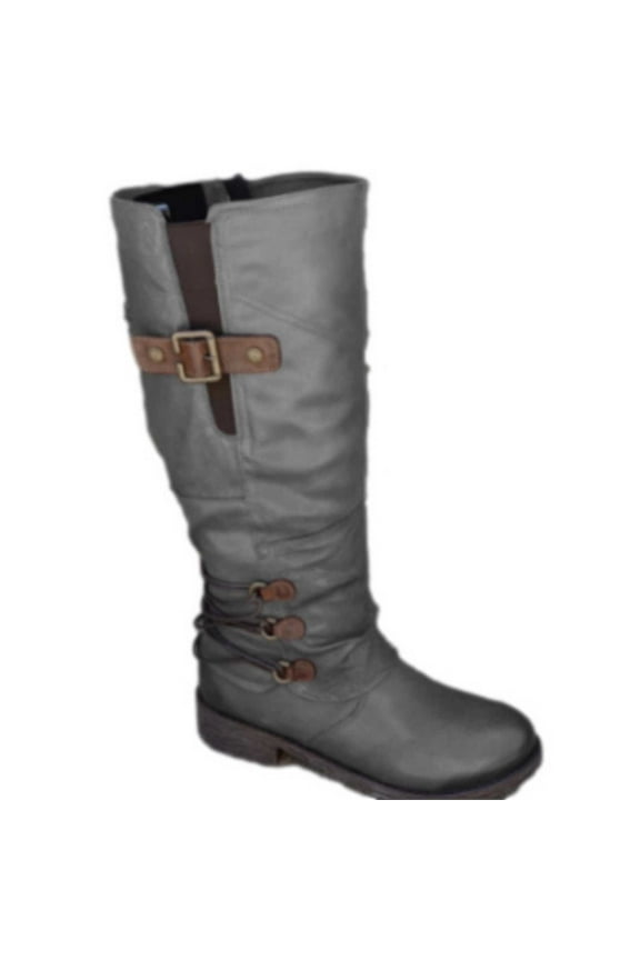 Women'S Winter Boots Clearance,Large Size Boots Women Autumn Long Tube Zipper Low Heeled Shoes Boots Pointed Boots Knight Boots Gray