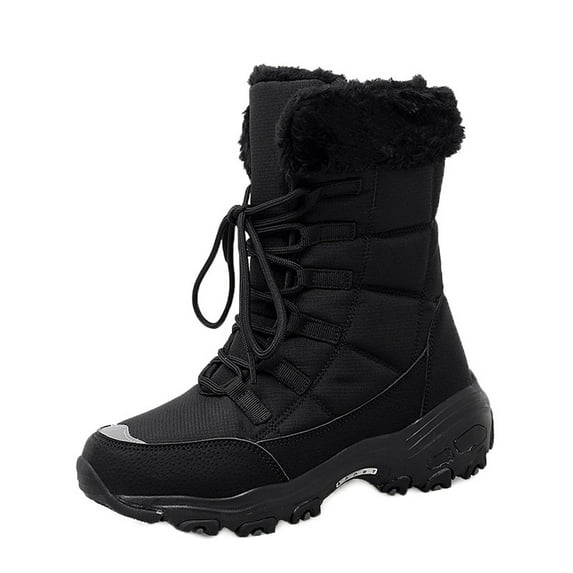 Puntoco Women'S Winter Boots Clearance,Winter Plus Cotton Thick Cotton Boots Thick-Soled Sponge Cake Middle Tube Snow Boots Black