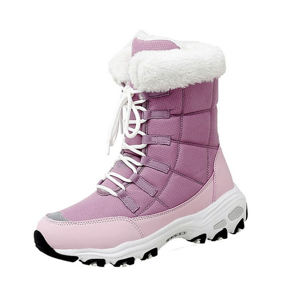 Puntoco Women'S Winter Boots Clearance,Winter Plus Cotton Thick Cotton Boots Thick-Soled Sponge Cake Middle Tube Snow Boots Pink