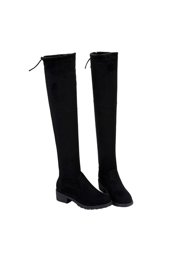 Women'S Winter Boots Clearance,Woman Winter Solid Color Boots Low Heeled High Tube Square Heel Boots Plus Size Leather Boots Black