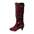 thumbnail image 1 of Puntoco Women'S Winter Boots Clearance,Women'S Boots Pointed Toe Rider Boots Plus Velvet Mid-Tube Women'S Boots Red, 1 of 4