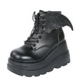 thumbnail image 1 of Puntoco Women'S Winter Boots Clearance,Women'S Shoes Round Toe Wedge Heel Low-Barrel Lace-Up Patent Leather Shiny Boots Black, 1 of 9