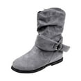 thumbnail image 1 of Puntoco Women'S Winter Boots Clearance,Women'S Winter Flat Leather Belt Buckle Suede Zipper Round Toe Ankle Boots Gray, 1 of 4
