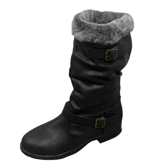 Puntoco Women'S Winter Boots Clearance,Women'S Winter Warm Middle Ankle Boots Low Heels Shoes Black