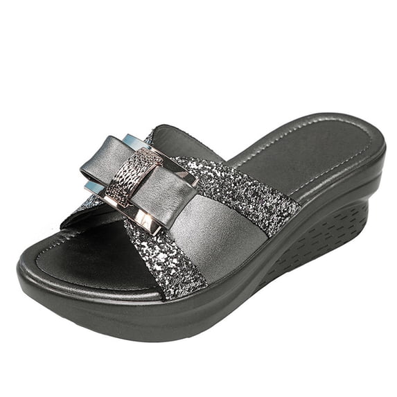 Puntoco Women Sandals Clearance,Summer Outdoor Thick Bottom Slope with Non-Slip Slippers Gray