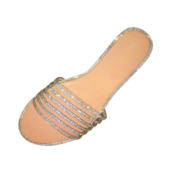 Puntoco Women Sandals Clearance,Summer Women'S Casual Flat Slippers Crystal Shoes Sandals Khaki