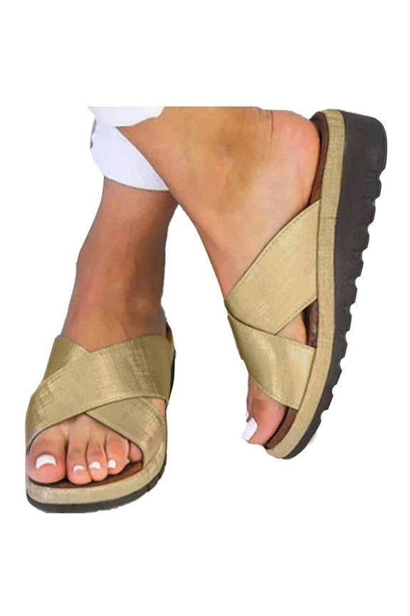 Women Sandals Clearance，Women Platform Casual Shoes Summer Beach Travel Slipper Flip Flops Yellow