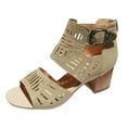 thumbnail image 1 of Puntoco Women Sandals Clearance，Women'S Peep Toe High Heel Solid Buckle Casual Shoes Sandals Khaki, 1 of 7