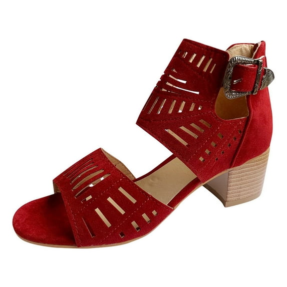 Puntoco Women Sandals Clearance,Women'S Peep Toe High Heel Solid Buckle Casual Shoes Sandals Wine