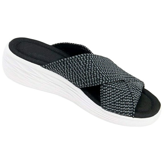 Puntoco Women Sandals Clearance,Women Stretch Cross Slide Sandals Summer Beach Wedge Slippers Shoes Black