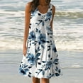 thumbnail image 1 of Puntoco Women Sleeveless Shift Dress Sundress Floral Print House Dresses for Women with Pockets Orange Linen Dress Blue 12(XXL), 1 of 5