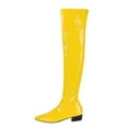 thumbnail image 1 of Puntoco Women Winter Boots Clearanc Fall/Winter Candy Low Heel Patent Leather Side Zip Tall Over-the-Knee Boots Yellow 9.5(43), 1 of 9
