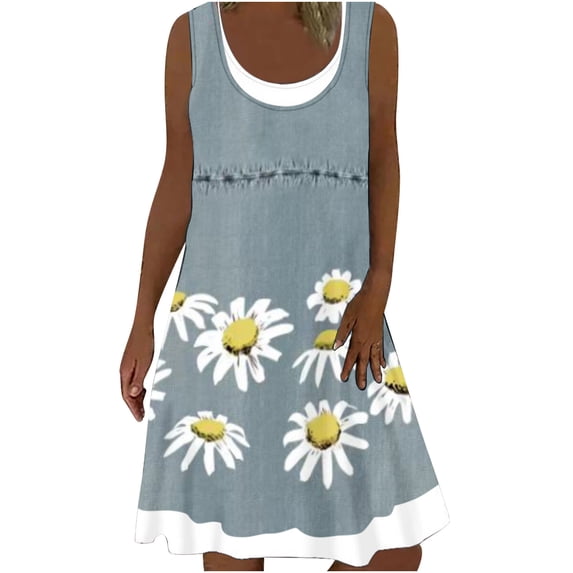 Puntoco Women dresses for summer Women's Summer Dresses Print Sleeveless Dress Fake Two-Piece Dresses Yellow 14(XXXL)