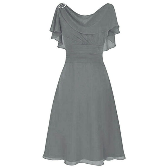Puntoco Women formal Wedding Dress Bridesmaid High-Waist Party Ball Prom Gown Cocktail Dress Gray XXL