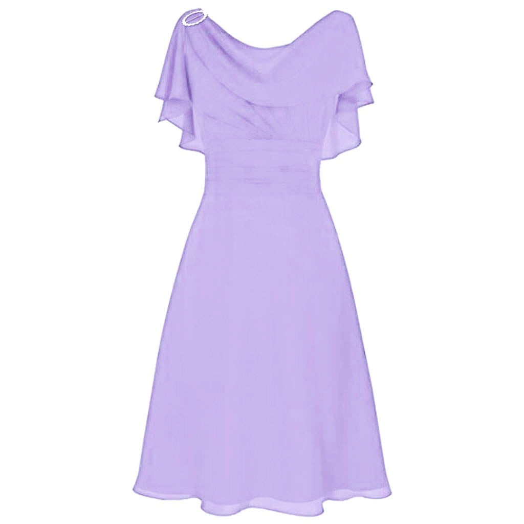 Women formal Wedding Dress Bridesmaid High-Waist Party Ball Prom Gown Cocktail Dress Purple M