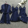 thumbnail image 1 of Puntoco Women's 4 Piece Sleepwear Floral Satin Cami Pajama Set Silk Nightgown with Robe Dark Blue XXXXL, 1 of 1