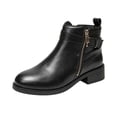 thumbnail image 1 of Puntoco Women's Ankle Boots,Round Toe Low Heel Comfort Elastic Leather Booties with Side Zipper Buckle Strap Black, 1 of 7