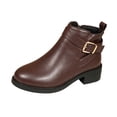 thumbnail image 1 of Puntoco Women's Ankle Boots,Round Toe Low Heel Comfort Elastic Leather Booties with Side Zipper Buckle Strap Coffee, 1 of 9