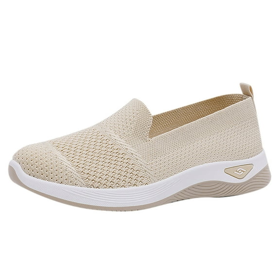 Puntoco Women's Athletic Walking Shoes Slip On Casual Mesh-Comfortable Tennis Workout Sneakers Beige 5.5(36)