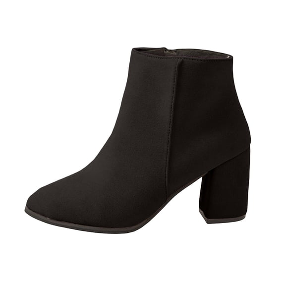 Puntoco Women's Block Chunky Heel Boots Pointed Toe Slip-on Ankle Boot with Zipper Shoes Black 6.5